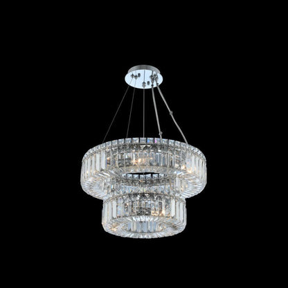 Allegri Rondelle 9 Light 18" 2 Tier Pendant, Chrome With Firenze CrystalBy Allegri Crystal by Kalco Lighting