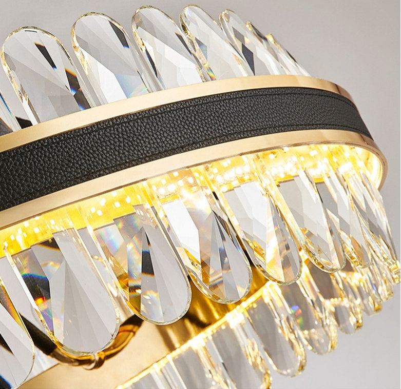 Caerano di San Marco | Postmodern Round Crystal Leather LED Chandelier, Dia31.4xh25.6", Warm LightBy Miron Demid LLC