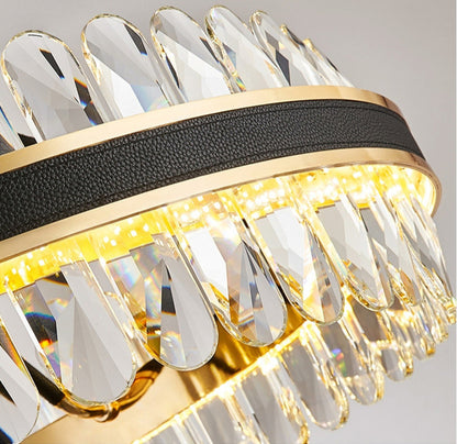 Caerano di San Marco | Postmodern Round Crystal Leather LED Chandelier, Dia31.4xh25.6", Warm LightBy Miron Demid LLC