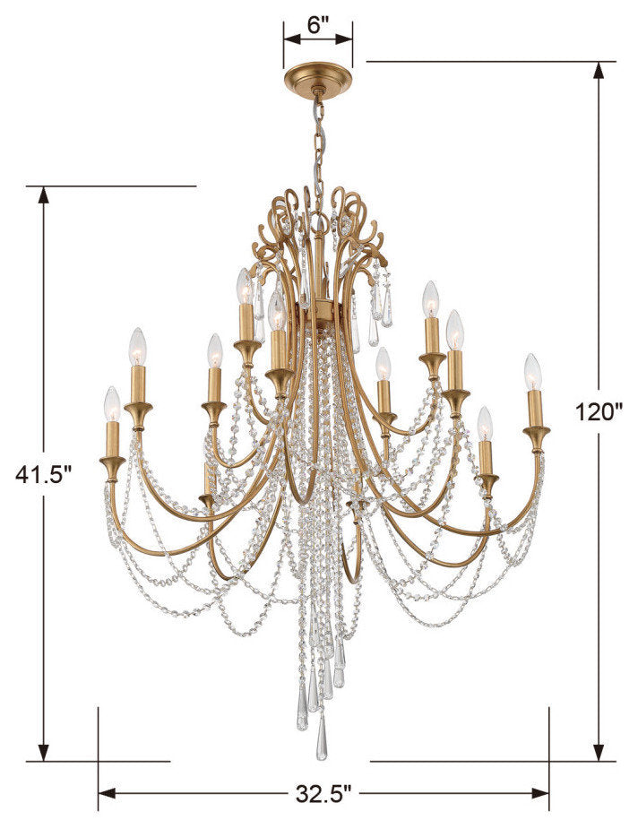 Crystorama Arcadia 12-Light Chandelier ARC-1909-GA-CL-MWP, Antique GoldBy Crystorama Lighting