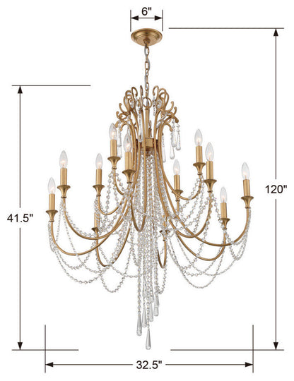 Crystorama Arcadia 12-Light Chandelier ARC-1909-GA-CL-MWP, Antique GoldBy Crystorama Lighting