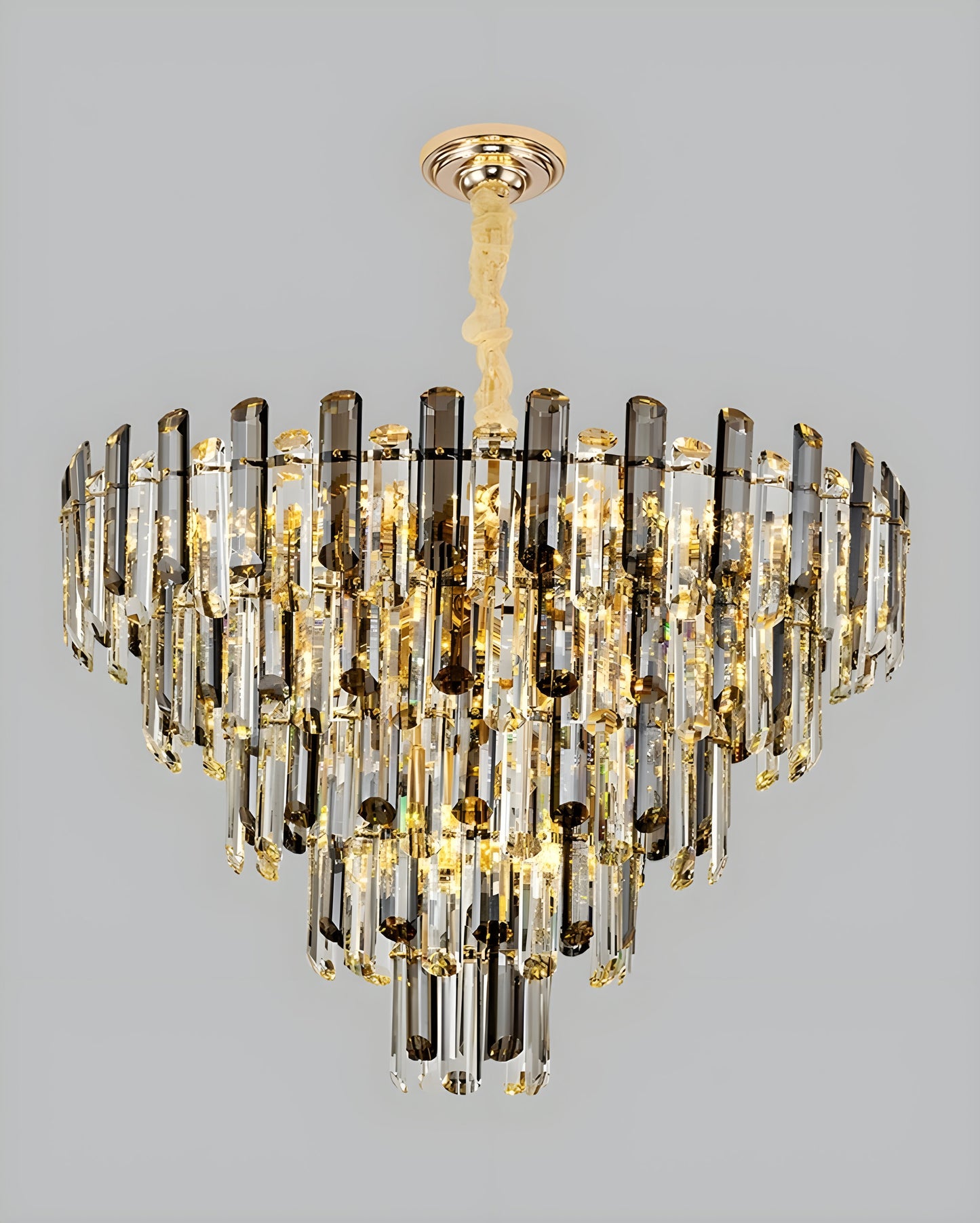 Amriswil | Contemporary Smoky Gray Chandelier for Living Room, Clear Crystal, 31.5''By Miron Demid LLC