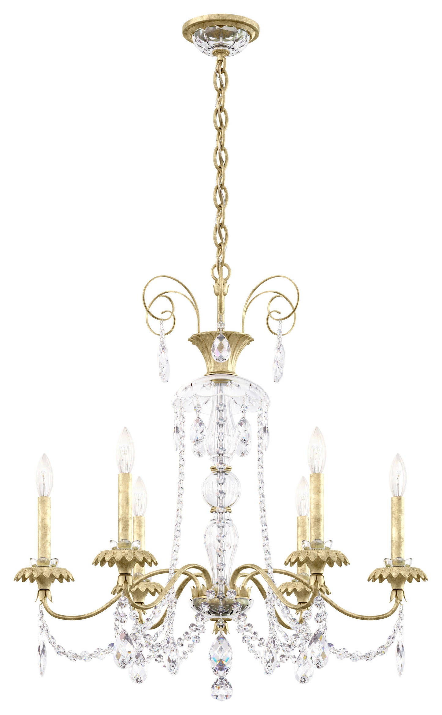 Schonbek At1006N-44H 6 Light Crystal Chandelier, Heirloom SilverBy Schonbek