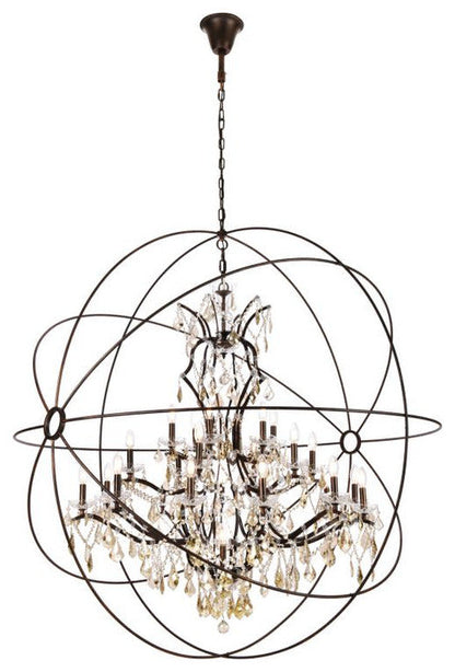 Elegant Lighting 1130G60/RC Geneva 25 Light 60"W Crystal - Dark BronzeBy Elegant Furniture & Lighting