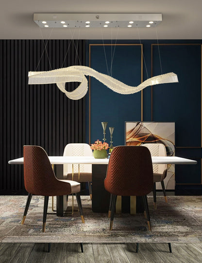Alassio | Creative LED Chandelier in the Shape of Ribbon, Gold, L59.1" / L150.0cm, Cool Light, Non-DimmableBy Miron Demid LLC