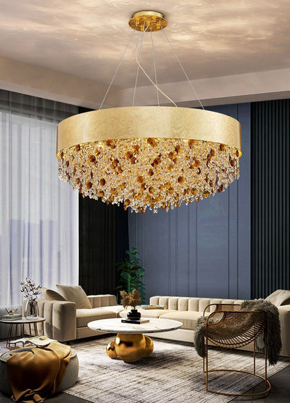 Zeme | Creative Luxury Round Gold Colored Crystal Chandelier, Dia31.5"By Miron Demid LLC