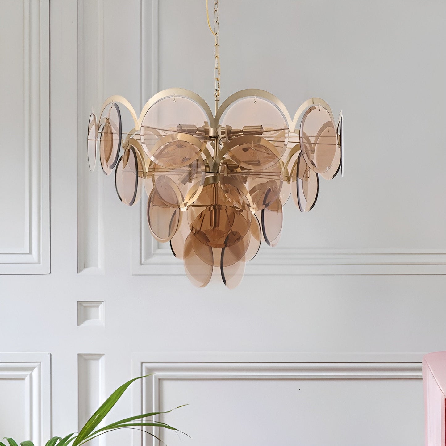 Huy | Amber/Smoke Gray Glass Chandelier for Hotel, Amber, 31.5"By Miron Demid LLC