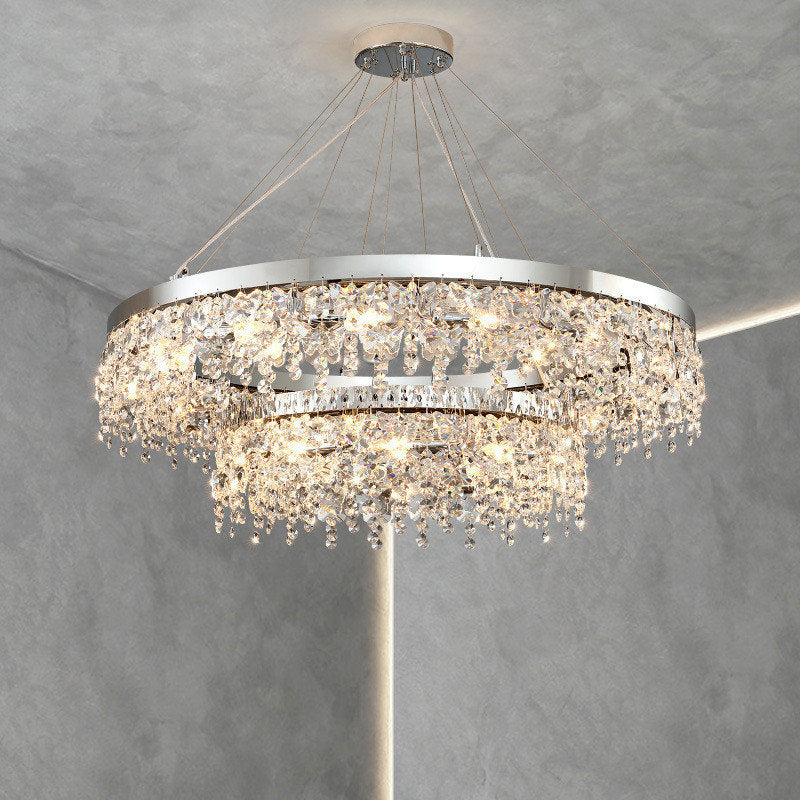 Modern Chrome Crystal LED Chandelier for Dining Room, Kitchen, Dia39.4xh14.1+39.4", 2 Rings, Warm LightBy Miron Demid LLC