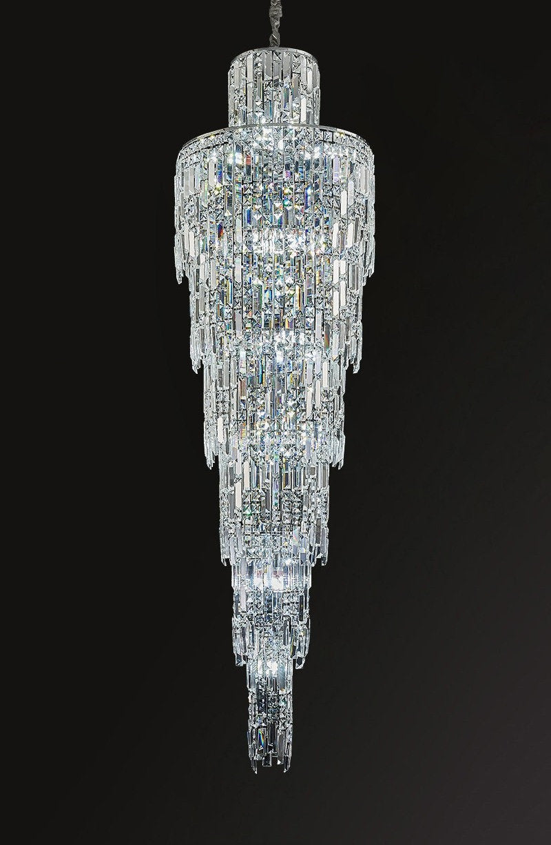 Moneglia | Chic Long Spiral Crystal Pendant Chandelier, Chrome, H118.1"By Miron Demid LLC