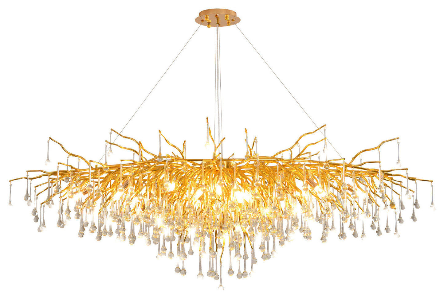 Akari Tree Branch Chandelier Raindrop Crystal Light, Gold L63"By Akari Lanterns