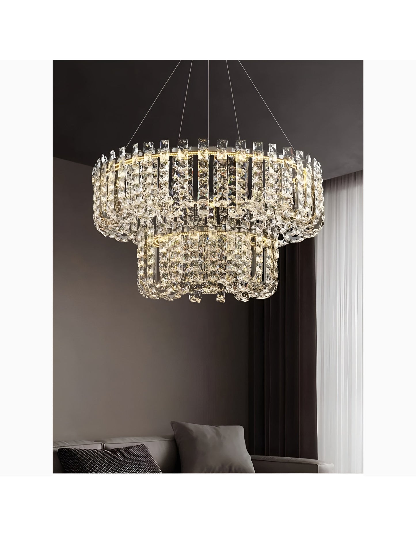 Cagnano Amiterno | Posh Large LED Crystal Pendant Chandelier, 2 Layer Large - Dia39.4+23.62", Cool LightBy Miron Demid LLC