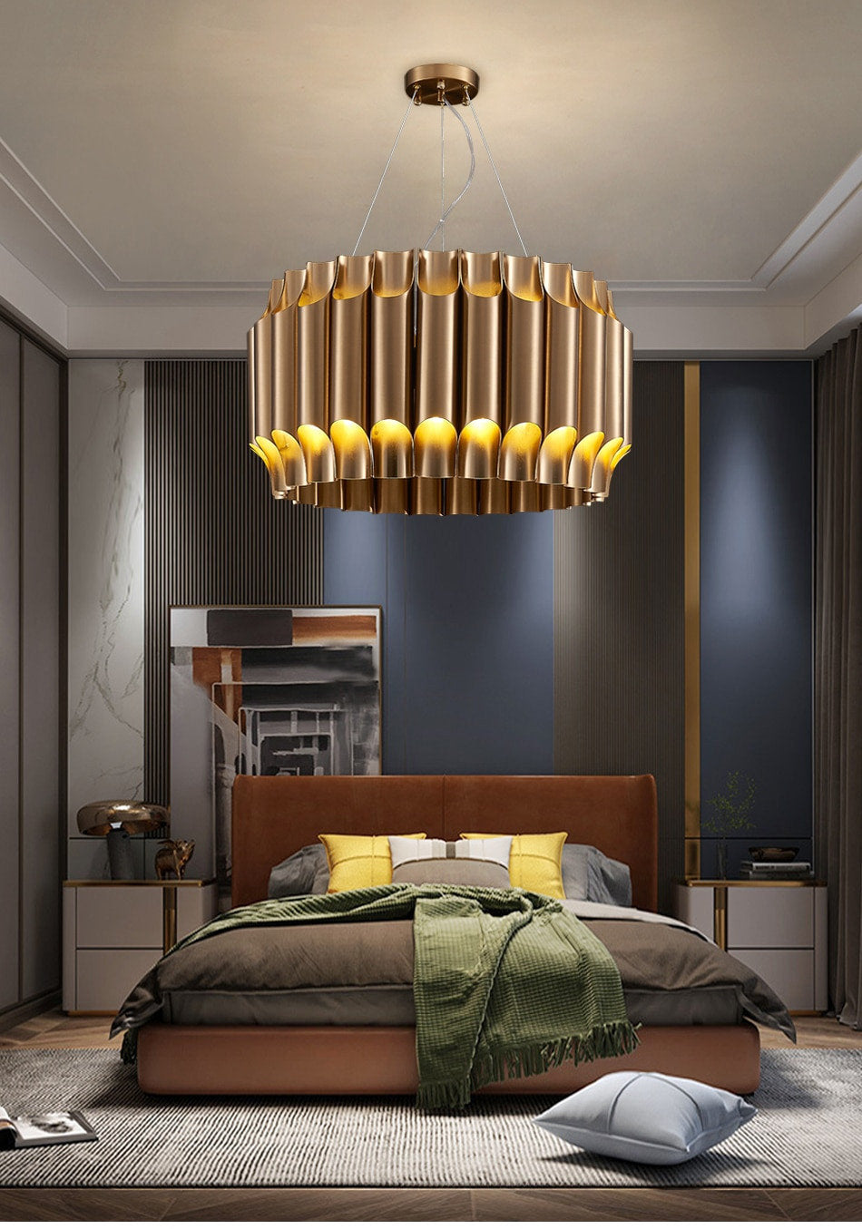 Sartene | Drum Brushed Gold Stainless Steel Chandelier, 31.5''By Miron Demid LLC