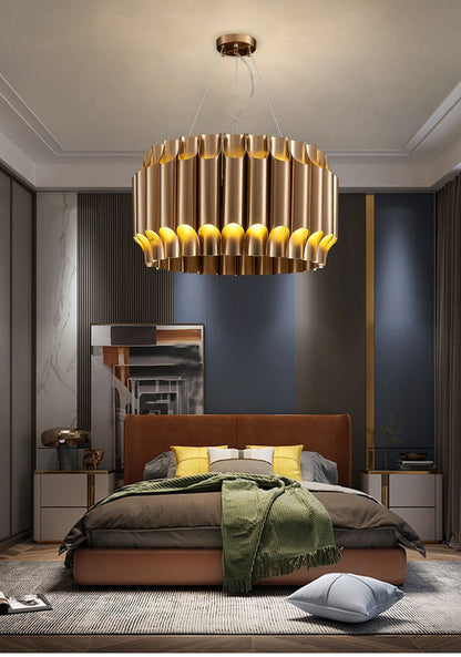 Sartene | Drum Brushed Gold Stainless Steel Chandelier, 31.5''By Miron Demid LLC