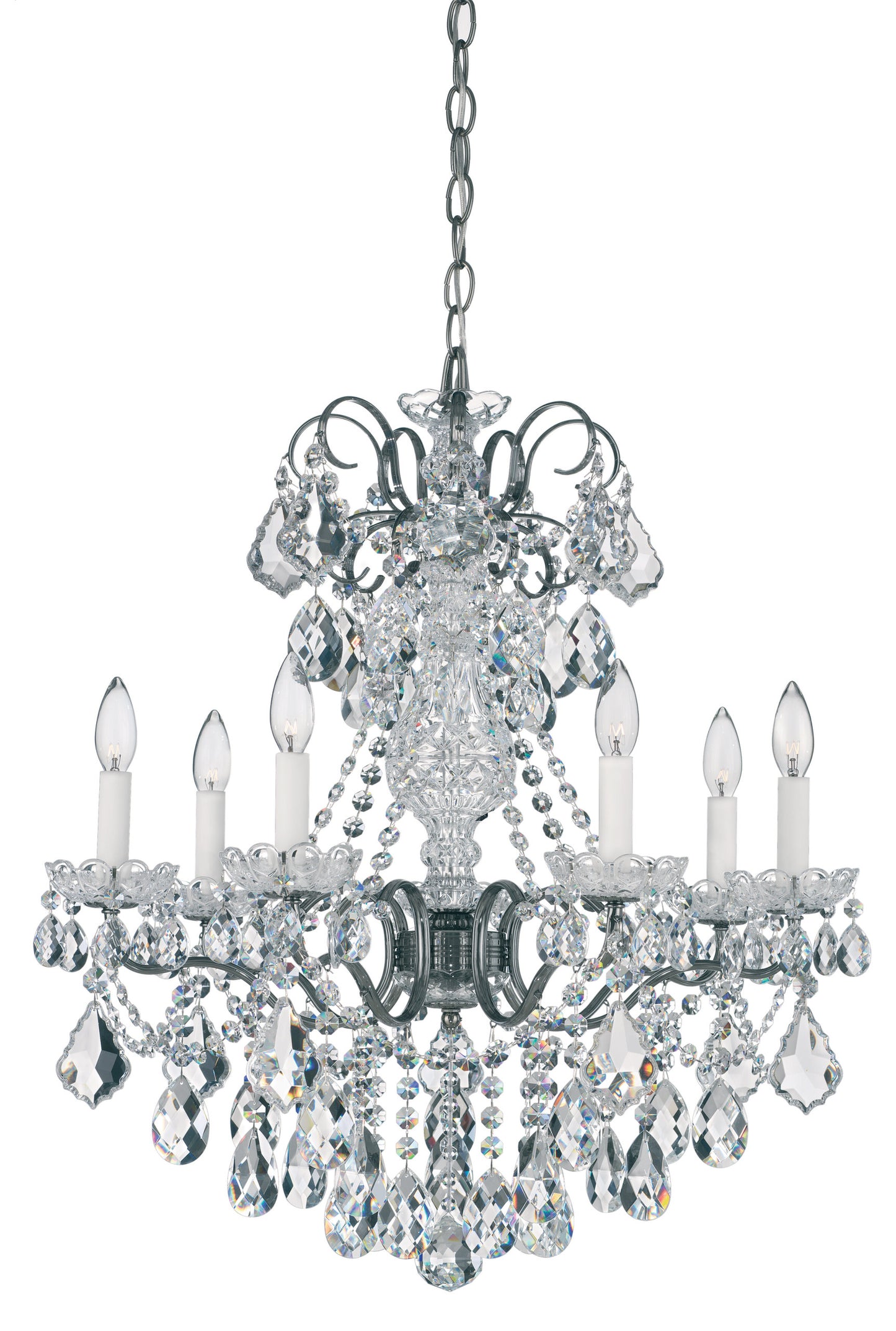 New Orleans 7 Light Chandelier Black Pearl Clear Crystals SwarovskiBy Schonbek