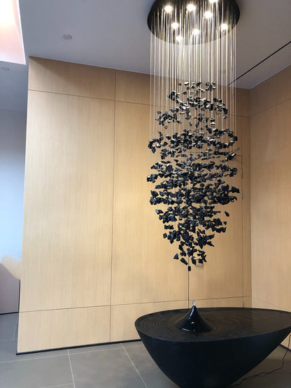 Le Port | Floating Luxury Crystal Chandelier With Decorative Stones, Black, Dia39.4xh118.1", Warm LightBy Miron Demid LLC