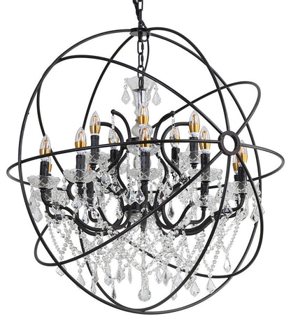 Black Cage Chandelier with Crystal Accents, Rustic BronzeBy Design Living
