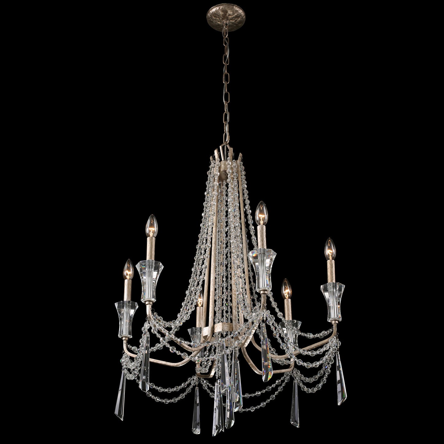 Barcelona 6-Lt Crystal Chandelier - Transcend SilverBy Varaluz