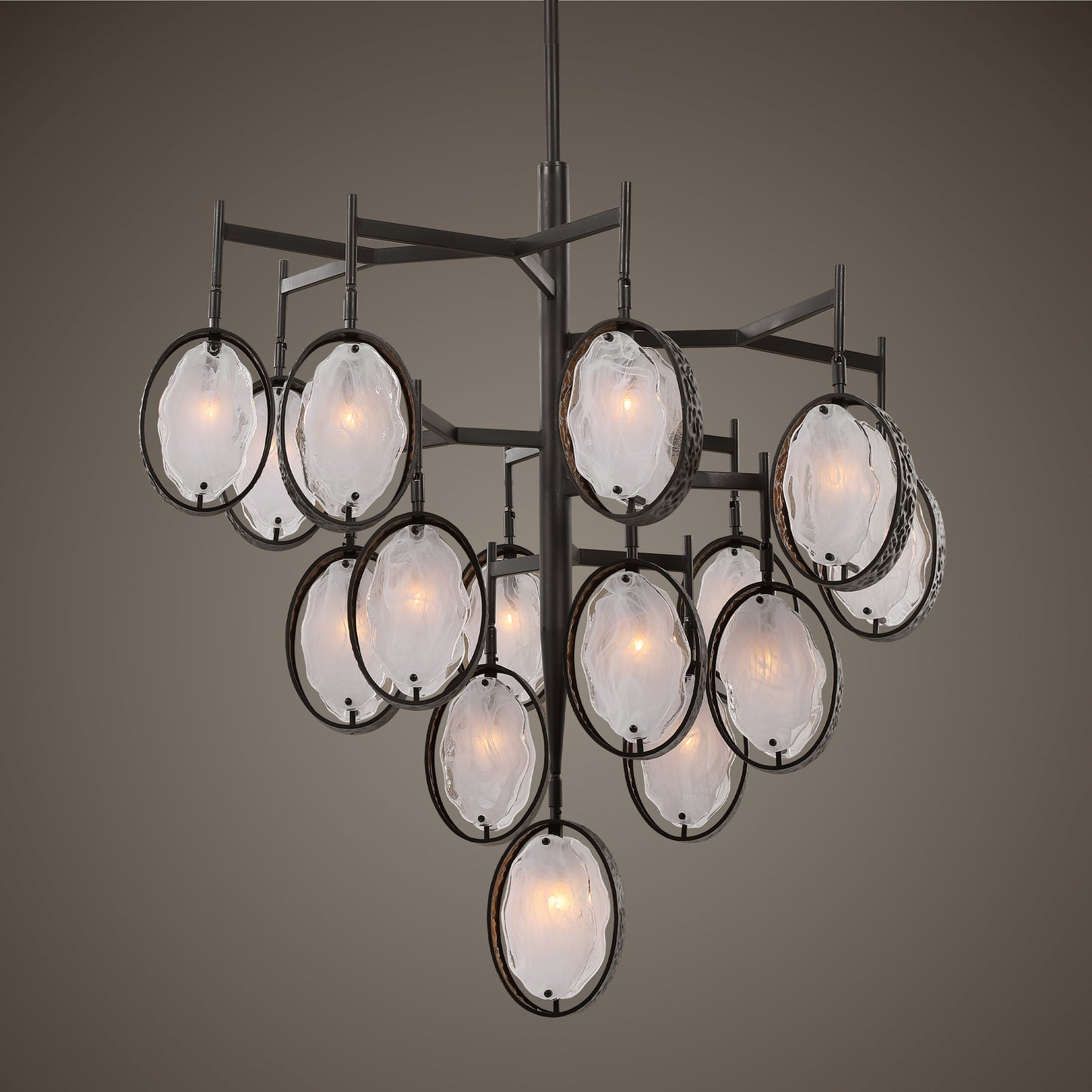 Oversize Glass Oval Slabs Bronze 15 Light Chandelier Modern White Swirl PendantsBy My Swanky Home