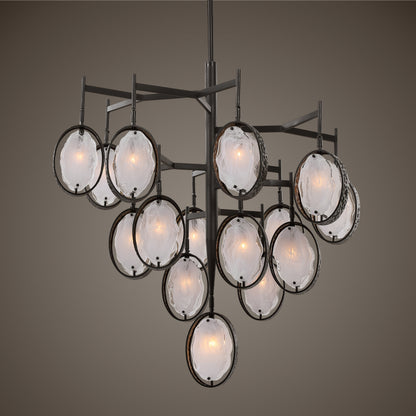 Oversize Glass Oval Slabs Bronze 15 Light Chandelier Modern White Swirl PendantsBy My Swanky Home