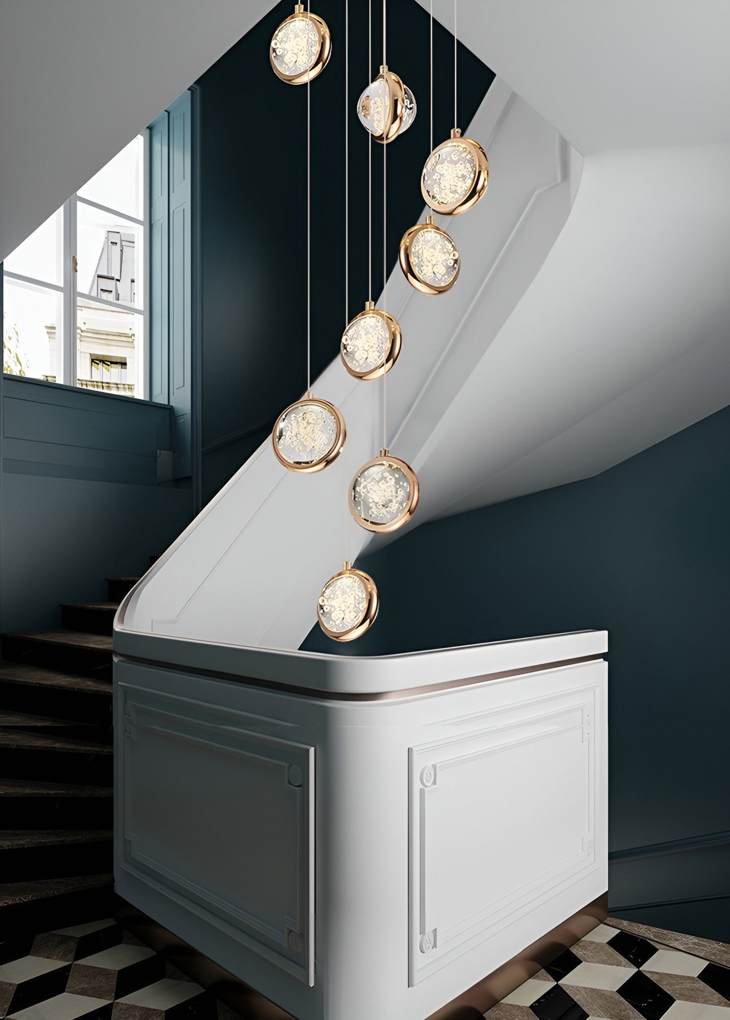 Corniglia | Staircase Crystal Chandelier, 15 LightsBy Miron Demid LLC