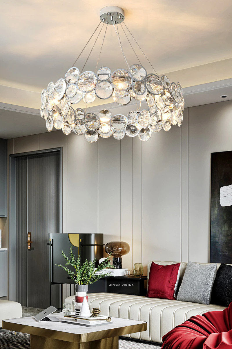 Vendone | Drum Chrome Chandelier With Crystal Rings, 30.7''By Miron Demid LLC