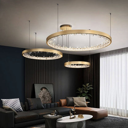Zeddiani | Gold Rings Led Crystal Chandelier for Bedroom, 3 Rings 7 BasesBy Miron Demid LLC