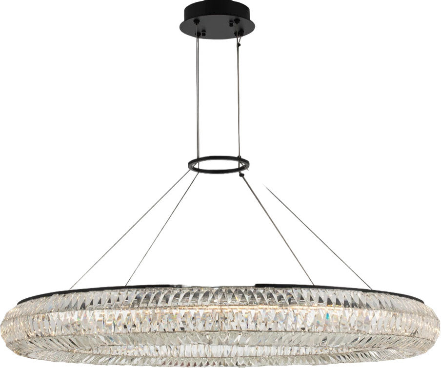 Tamburo Led Pendant, Matte Black W Polished Chrome, 48"By KALCO LIGHTING