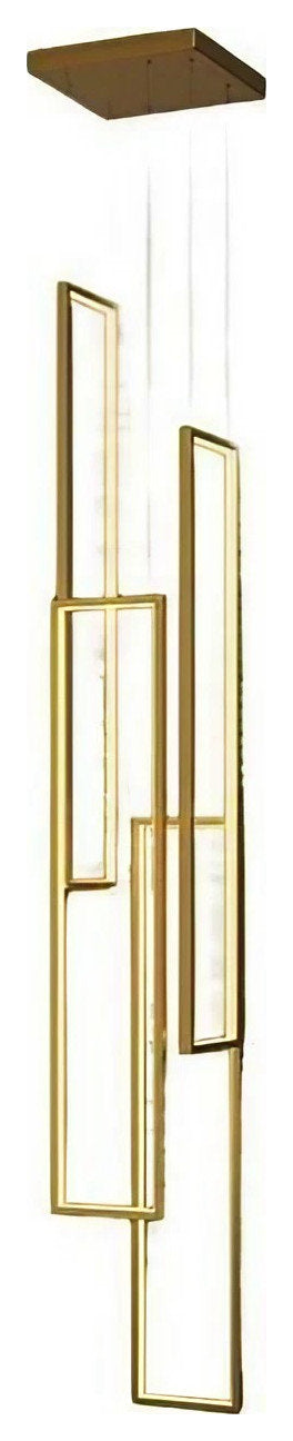 Lavagna | Ultramodern Rectangle Hanging LED Chandelier, Gold, 4 Lights (H157.5"), Cool Light, Non-DimmableBy Miron Demid LLC