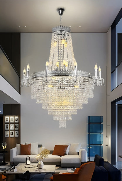 Opio | Classical Large Crystal Candle Ceiling Chandelier, Chrome, Dia23.6" H34.6", Non-Dimmable, Cool LightBy Miron Demid LLC