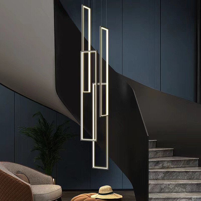 Lavagna | Ultramodern Rectangle Hanging LED Chandelier, Black, 4 Lights (H157.5"), Cool Light, Non-DimmableBy Miron Demid LLC