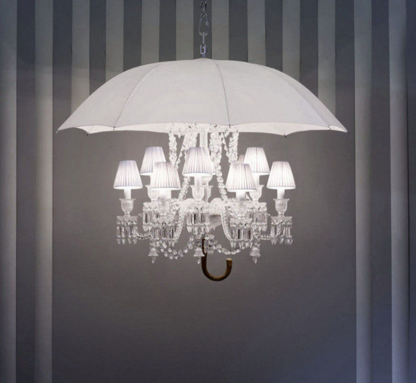 Baccarat Design Umbrella Chandelier Lighting, WhiteBy Akari Lanterns