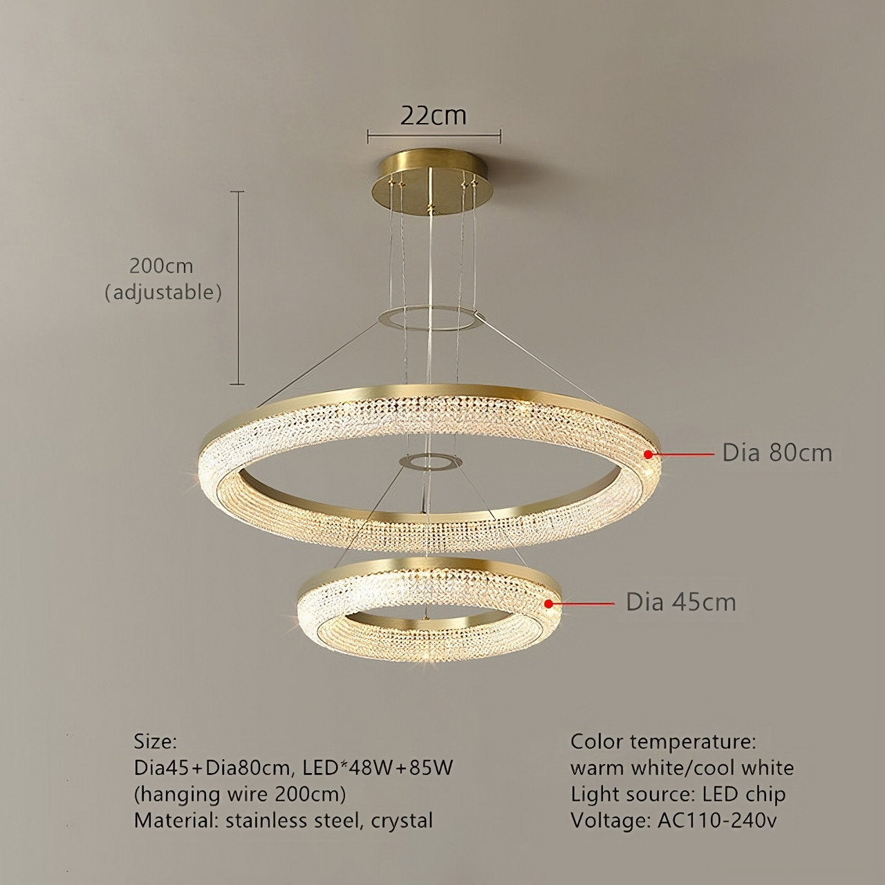 Bergamo Double Ring Crystal ChandelierBy Morsale.com