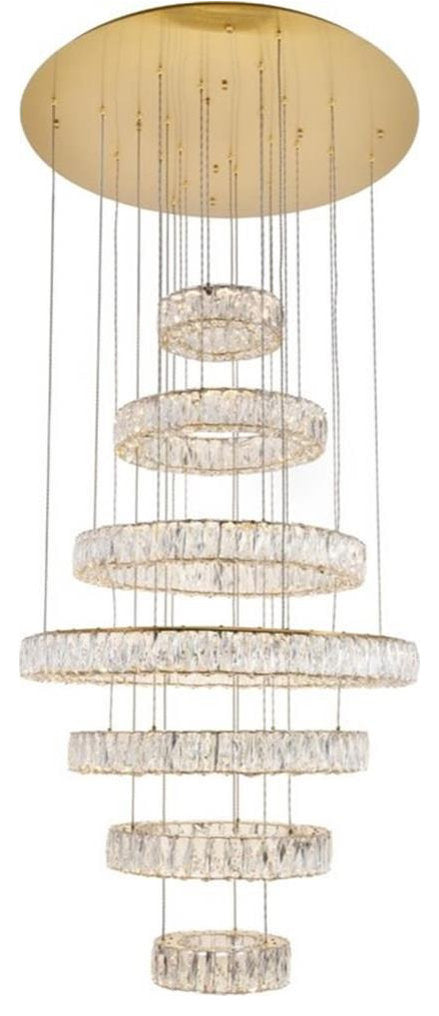 Elegant Lighting Monroe 7 Tier 34" Round Royal Cut LED Chandelier in GoldBy Elegant Furniture & Lighting