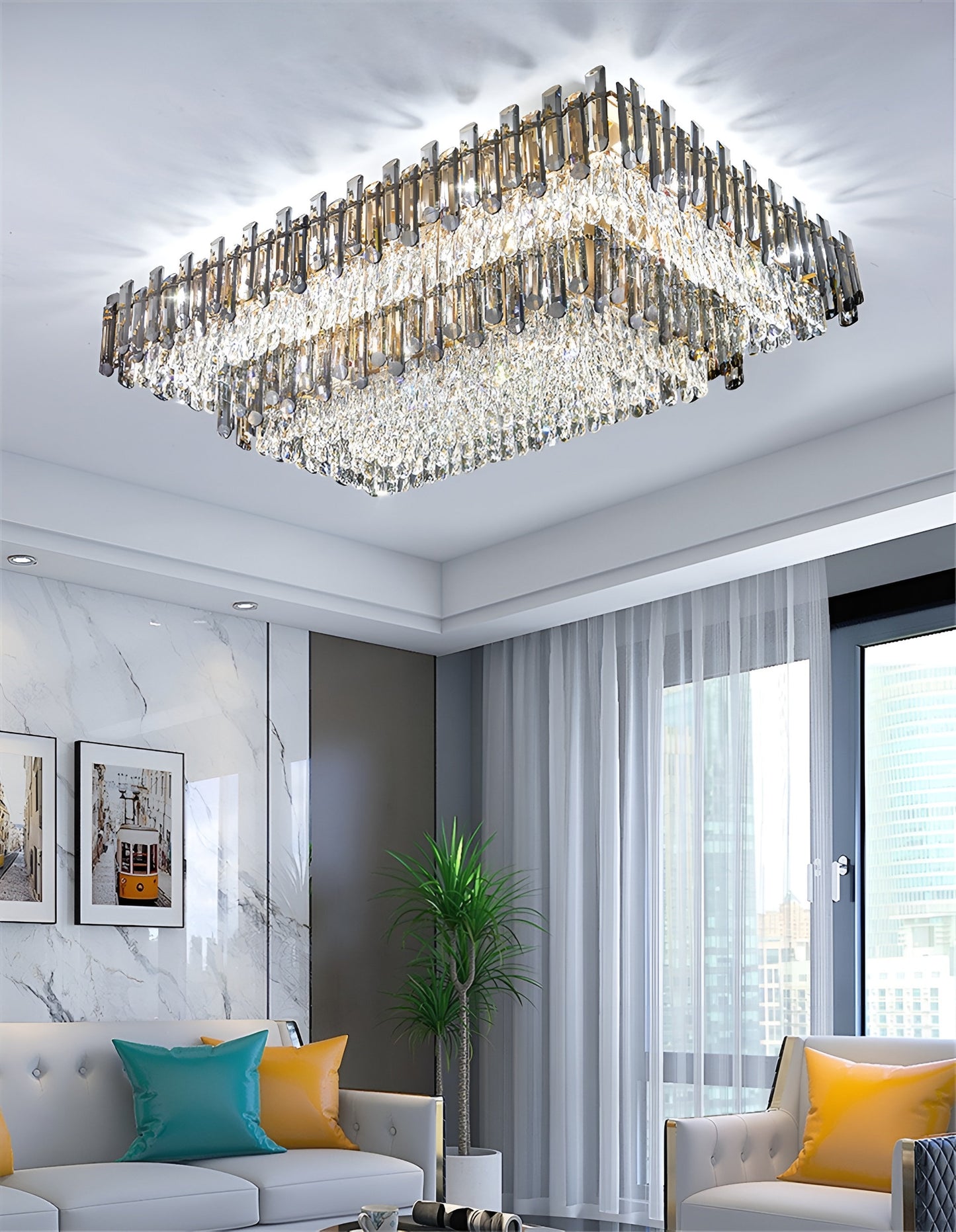 Acciano | Modern Rectangular Crystal LED Chandelier, L47.2xw27.5xh12.9", Cool LightBy Miron Demid LLC