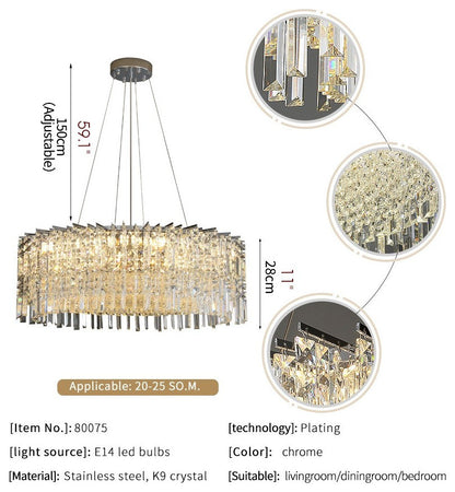 Ischia di Castro | Modern Luxury Drum Crystal LED Chandelier in Creative Design, Chrome, Dia31.5xh11.0", Cool Light, Non-DimmableBy Miron Demid LLC