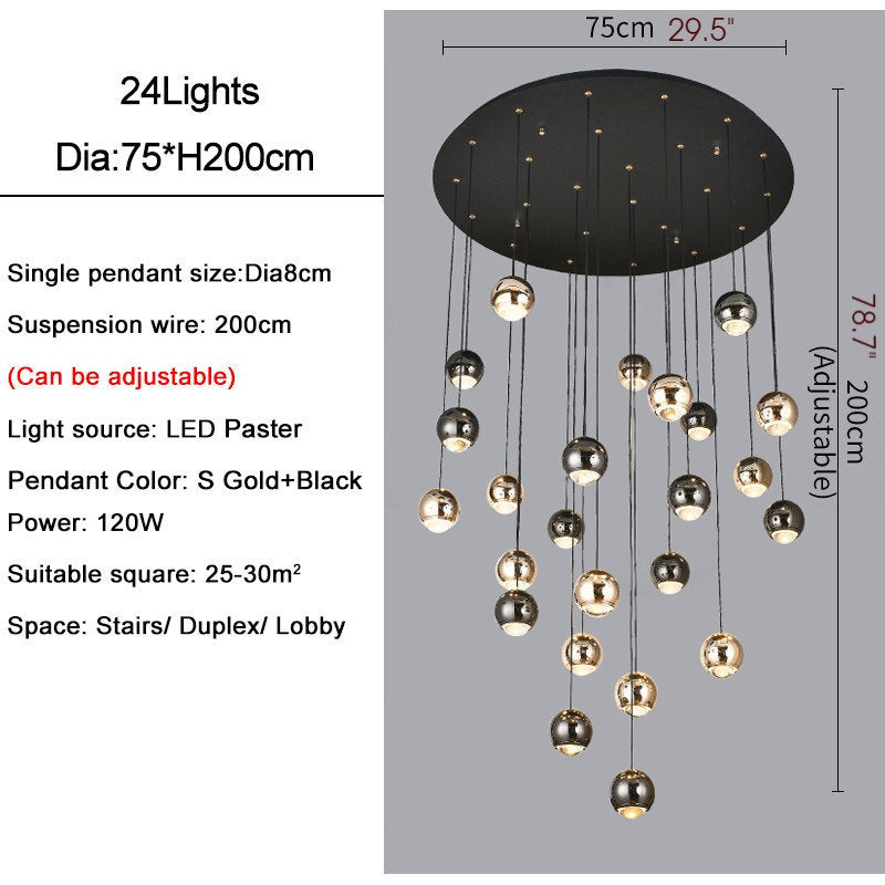 MIRODEMI? Laigueglia | Crystal LED Chandelier with Hanging Balls, Black + Gold, 24 Lights, Cool Light, Non-DimmableBy Miron Demid LLC