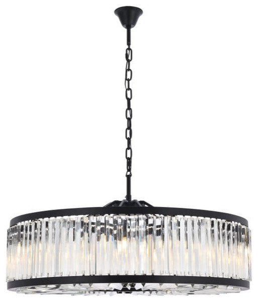 Elegant Lighting 1203G43/RC Chelsea 10 Light 44"W Crystal Drum - Matte BlackBy Elegant Furniture & Lighting