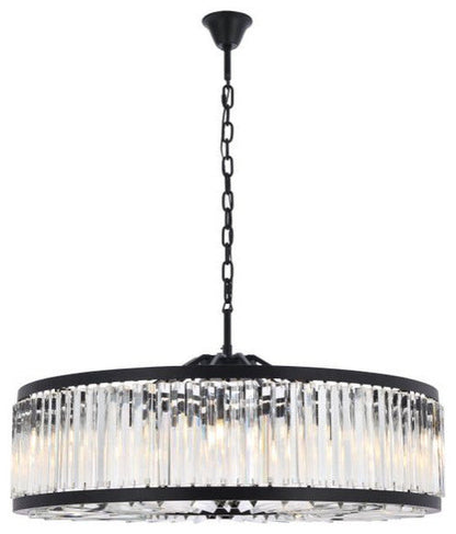 Elegant Lighting 1203G43/RC Chelsea 10 Light 44"W Crystal Drum - Matte BlackBy Elegant Furniture & Lighting