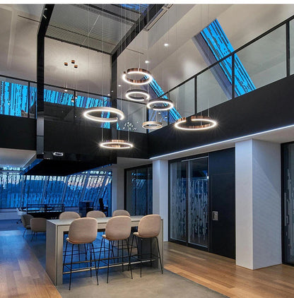 Brig-Glis | Gold Spiral LED Chandelier for Living Room, 3 Rings Large - Dia31.5x23.6x15.8" / Dia80x60x40cmBy Miron Demid LLC