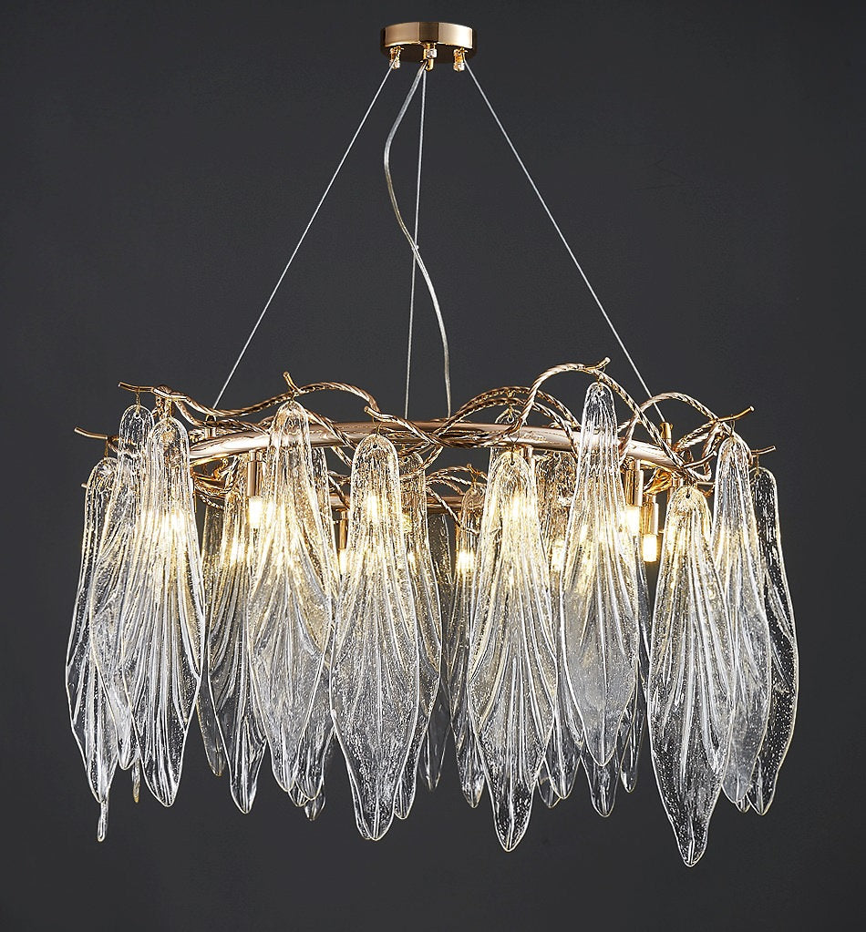 Alpette | Drum Gold Modern Crystal Glass Chandelier For Living room, Dia31.5"By Miron Demid LLC