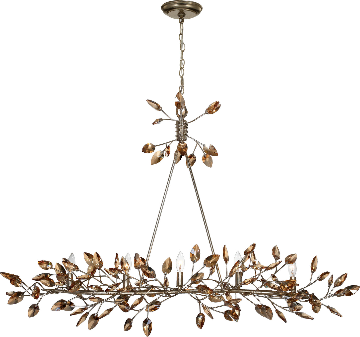 Misthaven Chandelier, Silver Leaf With Clear Crystal, MediumBy ZEEV LIGHTING