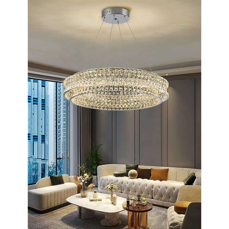 Albano Vercellese | Chic Chrome/Gold Creative Round Crystal Chandelier, Gold, 1 Ring Medium2 - Dia31.5xh6.7" / Dia80xh17.7cm, Warm LightBy Miron Demid LLC