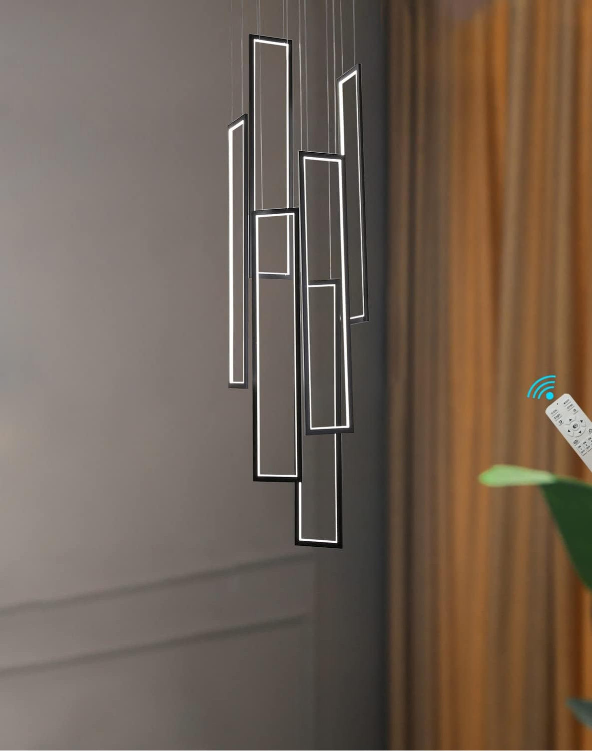 Lavagna | Ultramodern Rectangle Hanging LED Chandelier, Black, 6 Lights (H196.9"), Warm Light, DimmableBy Miron Demid LLC