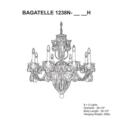 Bagatelle 24.5"H x 26.5"W 11-Light Crystal Chandelier in Heirloom