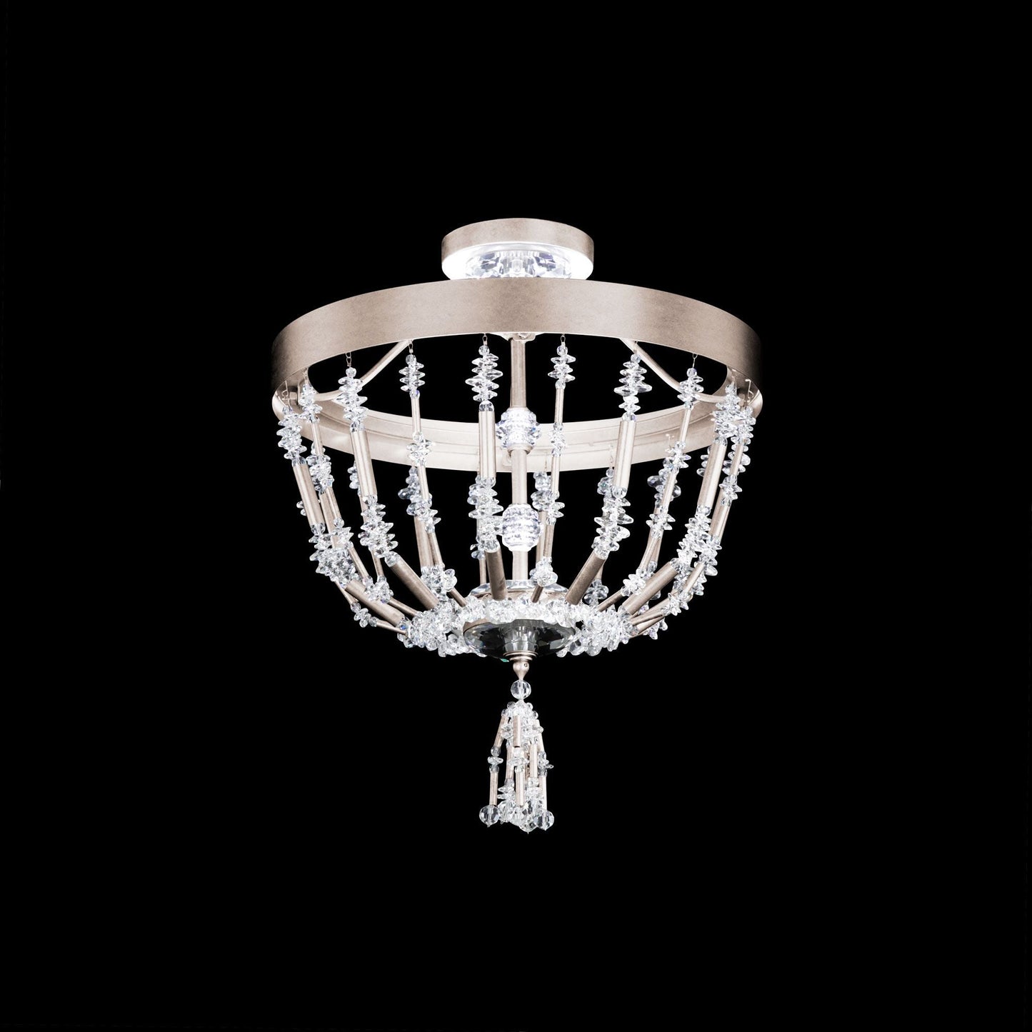 Bali 16" Wide Antique Silver Clear Crystal 1-Lt Semi-Flush Mt