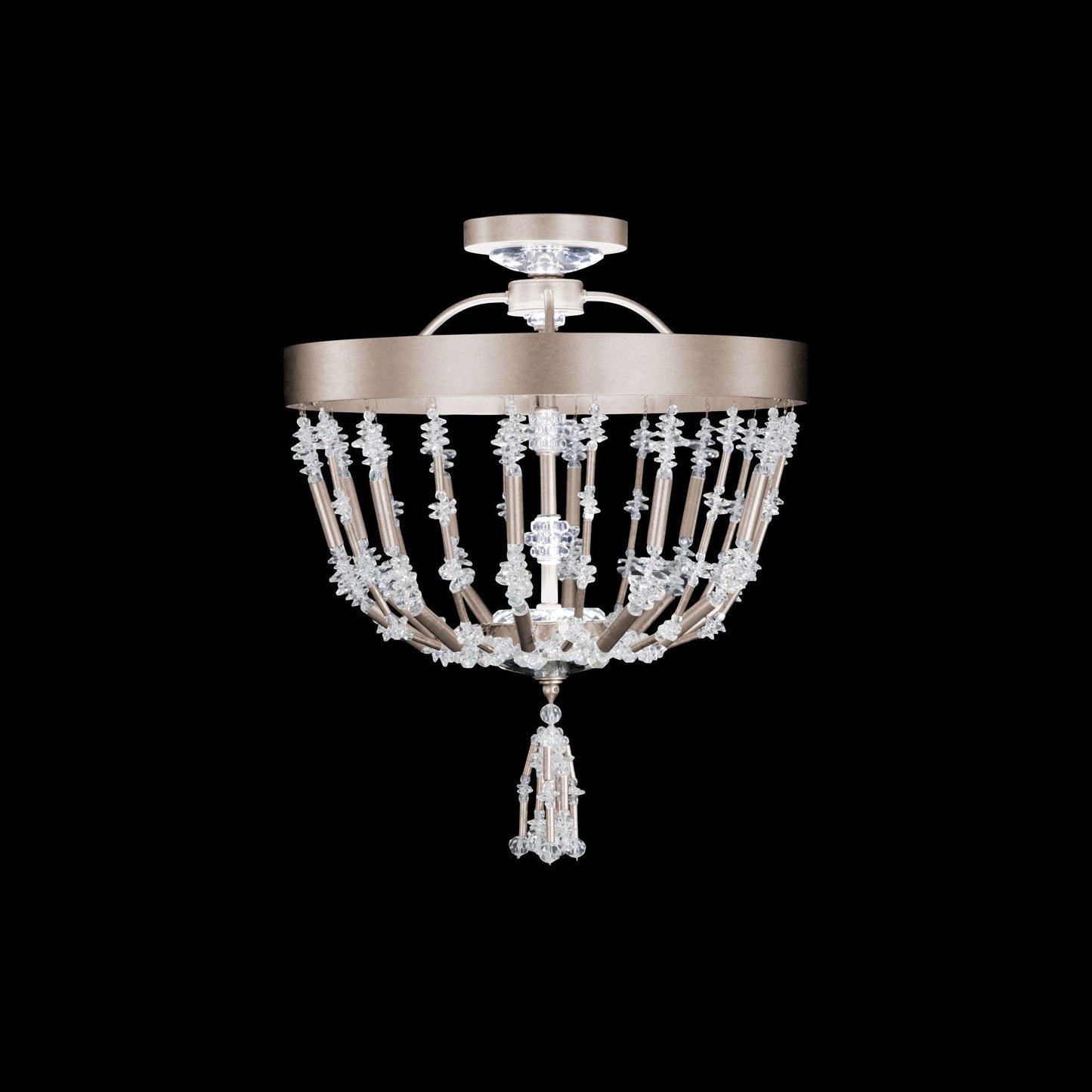 Bali 16" Wide Antique Silver Clear Crystal 1-Lt Semi-Flush Mt