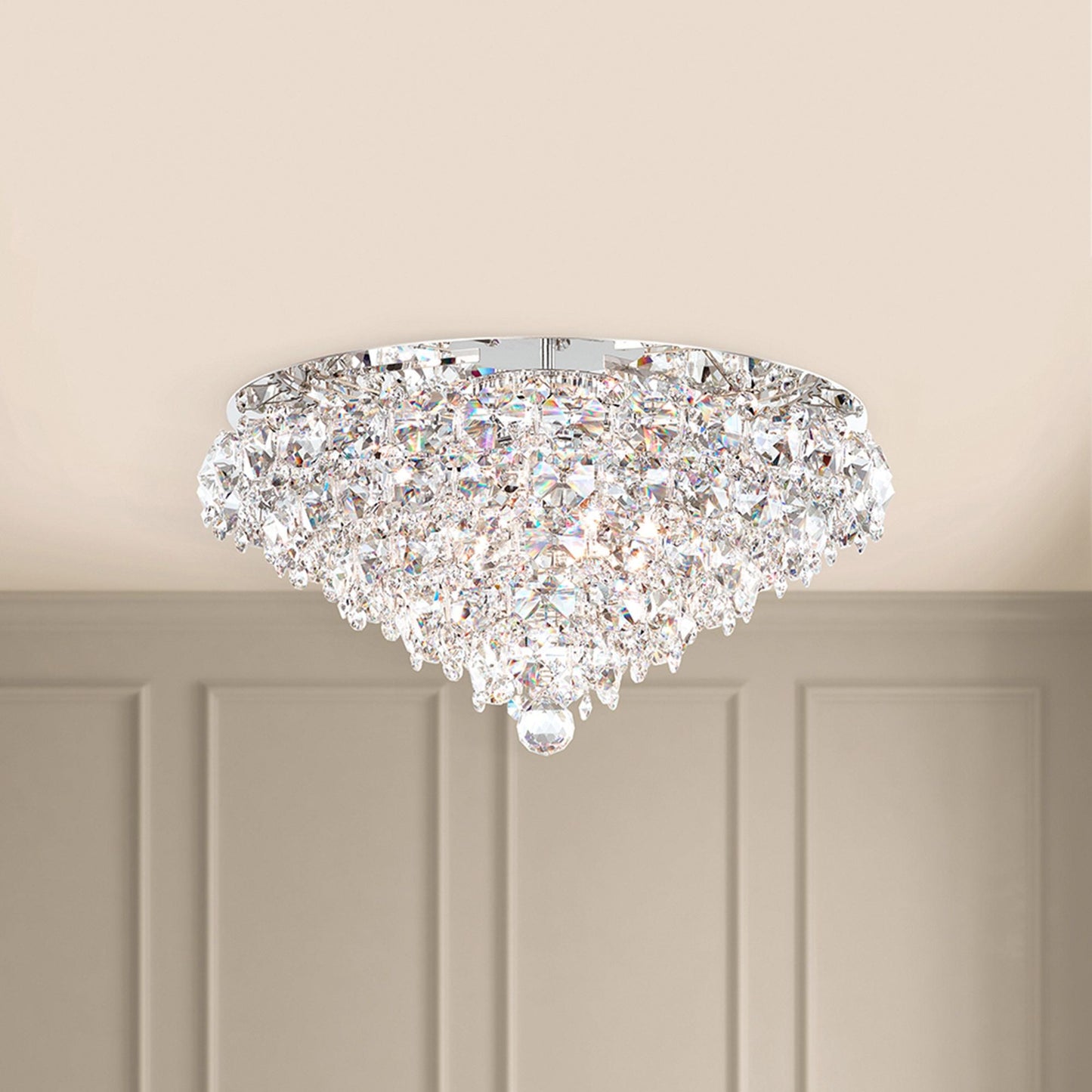 Baronet 12"H x 24"W 6-Light Crystal Flush Mount in Polished Stain