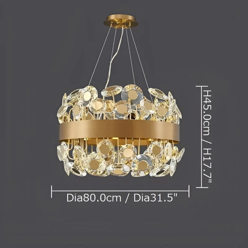 Art Deco Round Crystal Chandelier For The Living Room, Black, 31.5"By Miron Demid LLC