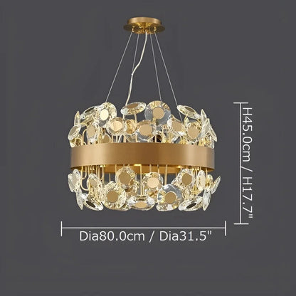 Art Deco Round Crystal Chandelier For The Living Room, Black, 31.5"By Miron Demid LLC