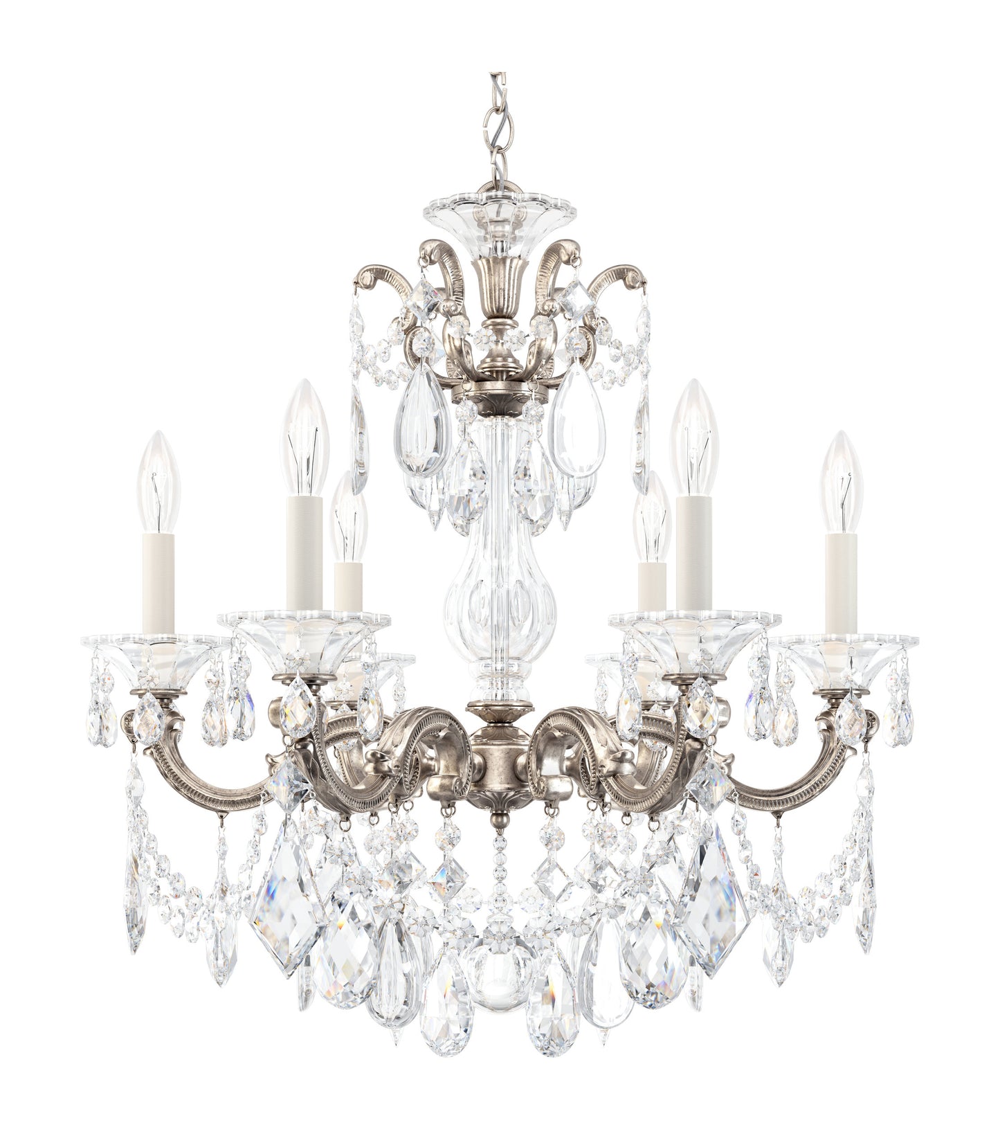 La Scala 6 Light Chandelier Antique Silver Clear Crystals SwarovskiBy Schonbek